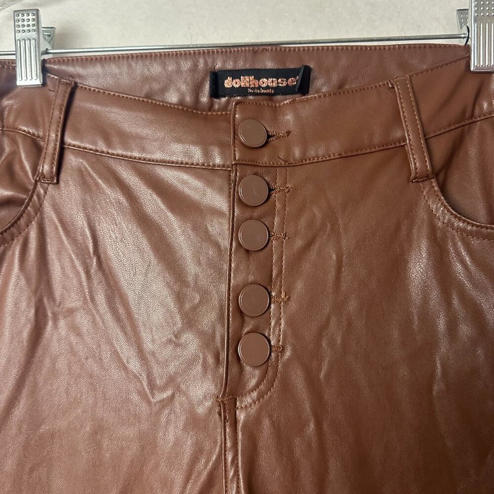 Dollhouse brown Flare Faux Leather Pants Sz 16W Rock Grunge Festival split leg - Picture 5 of 7